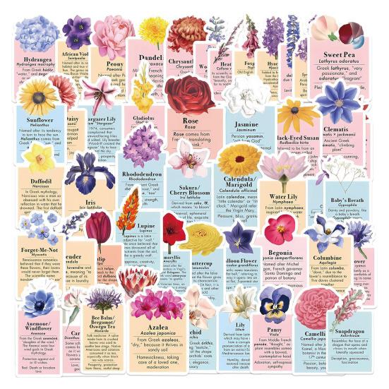 

50 шт., водонепроницаемые наклейки с рисунком цветка и листьев, граффити, водонепроницаемые, устойчивые к выцветанию, водонепроницаемые наклейки для ноутбука, украшение для детского подарка 1 Set