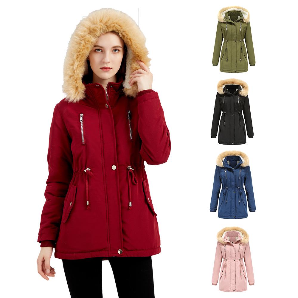 2024 Autumn/Winter Women's Thick Lambswool Cotton Jacket with Removable Hood and Fleece Lining