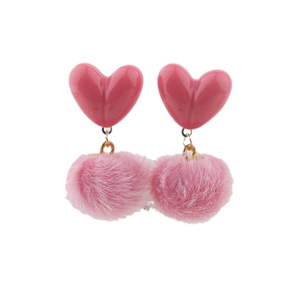 Sweet Plush Ball Earring Ear Stud Valentine's Day Earring Heart Shaped Earrings Wedding