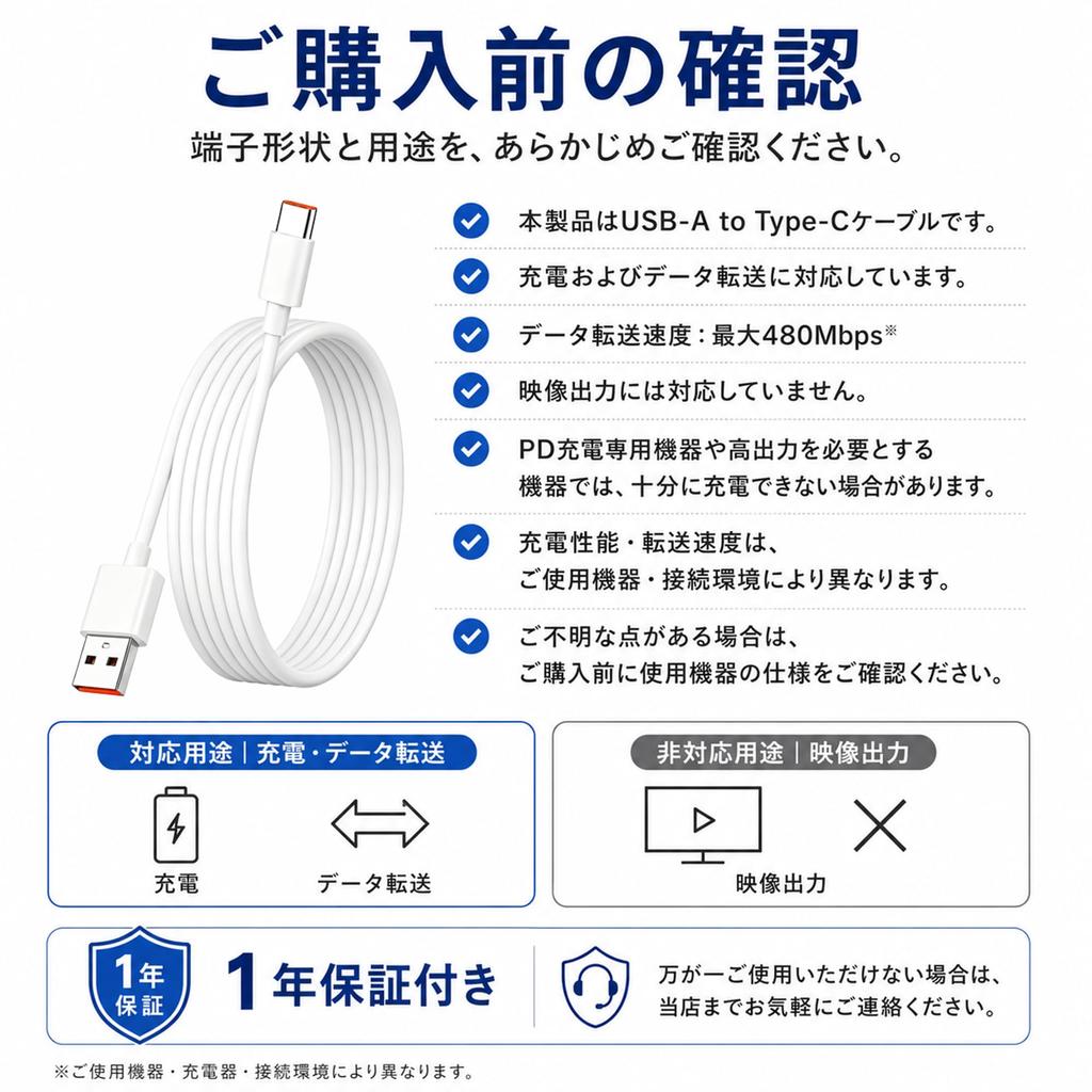 YUGUOCHENG 2m USB Type C Cable Fast Charging 480Mbps Data Transfer TPE USB A To C Compatible with Game Output Not (1 Pack) [60W / / High-Durability