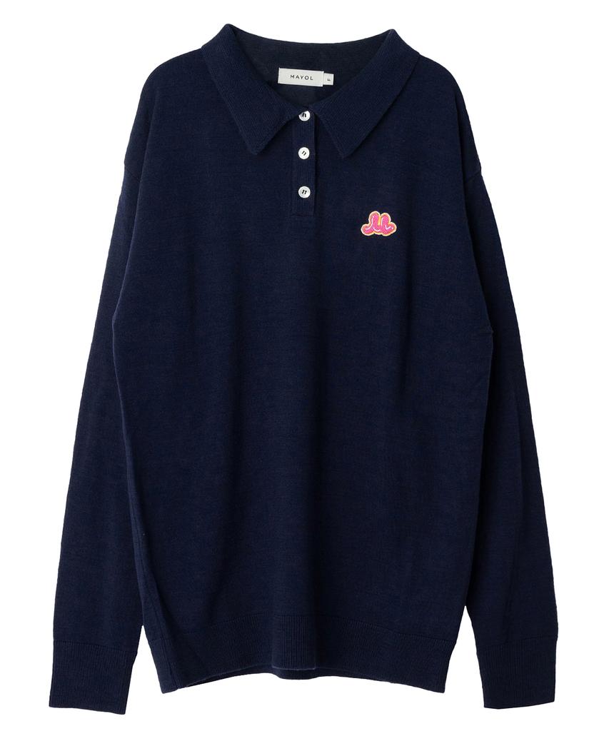 MAYOL M Embroidered Long Sleeve Polo Knit_Navy