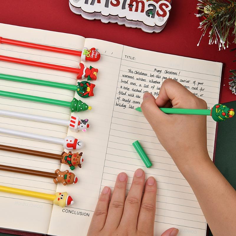 21Pcs Christmas Santa Topper Gel Pen Back to School Season Student Stationery, Cute Festive Christmas Themed Writing Pen, Decorative Novelty Office &