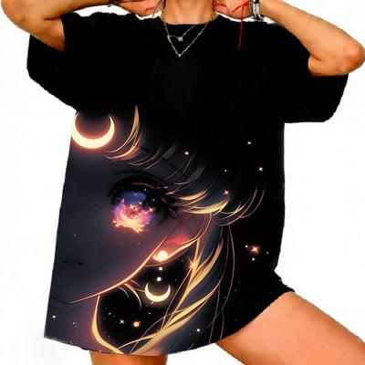 Sailor Moon Retro Lata 90 Anime Graficzny T-shirt Letni Bawełniany Unisex Damska Koszulka Streetwear Casualowy Trend Krótki Rękaw Para Hip Hop Top