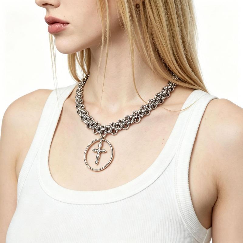 Meier Wide chain collarbone chain, cross necklace, male and female personality exaggerated heavy industry Yabi accessories