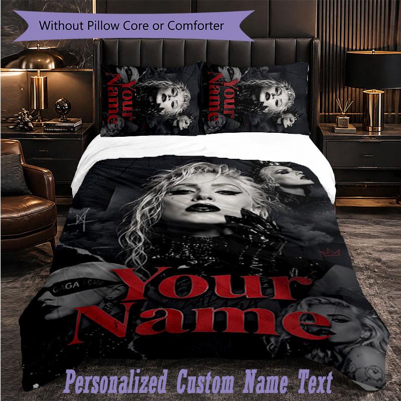 Personalized 3Pcs Bedding SetLady Gaga Custom Text Duvet Cover Pillowcase Set Bedroom Gift