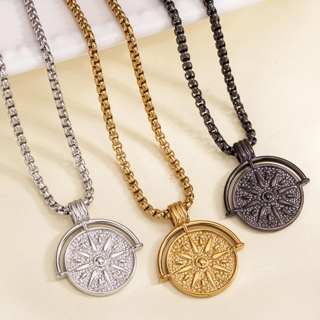 Sunflower Medallion Embossed Pendant Necklace, Versatile Long Sweater Chain