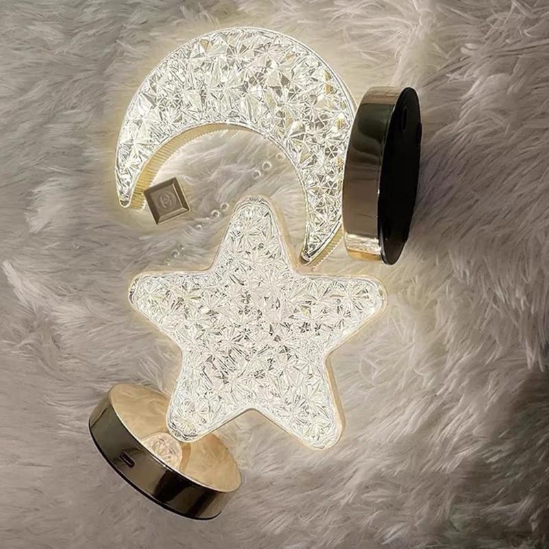 Bedroom Crystal Touch Dimming NightLight Girl Room Home Decorations Aesthetics USB Table 3D Moon Lamp
