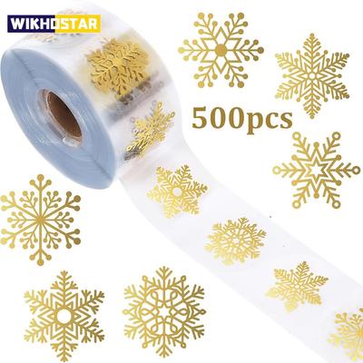 500 buc/Rola Autocolante de Crăciun Fulg de Nea Auriu Transparente Autoadezive Decorare Sărbători Meșteșuguri DIY Consumabile Scrapbooking