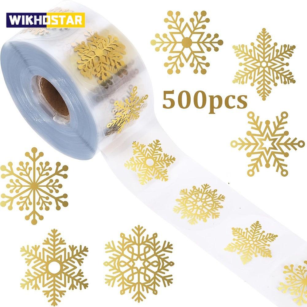 500pcs/Roll Golden Snowflake Christmas Stickers Transparent Self-Adhesive Decoration Holiday DIY Crafts Scrapbooking Supplies