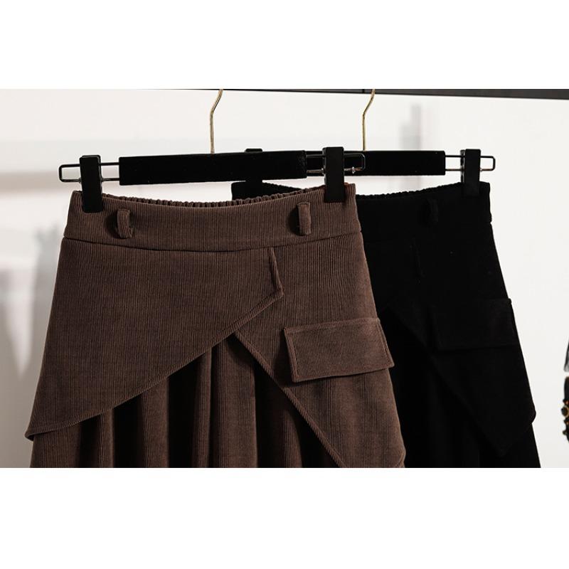 DIMANAF 2025 Herbst Übergröße Lange Damenröcke Elastischer Bund Übergröße Taschen Elegant Hohe Taille Röcke A-Linie