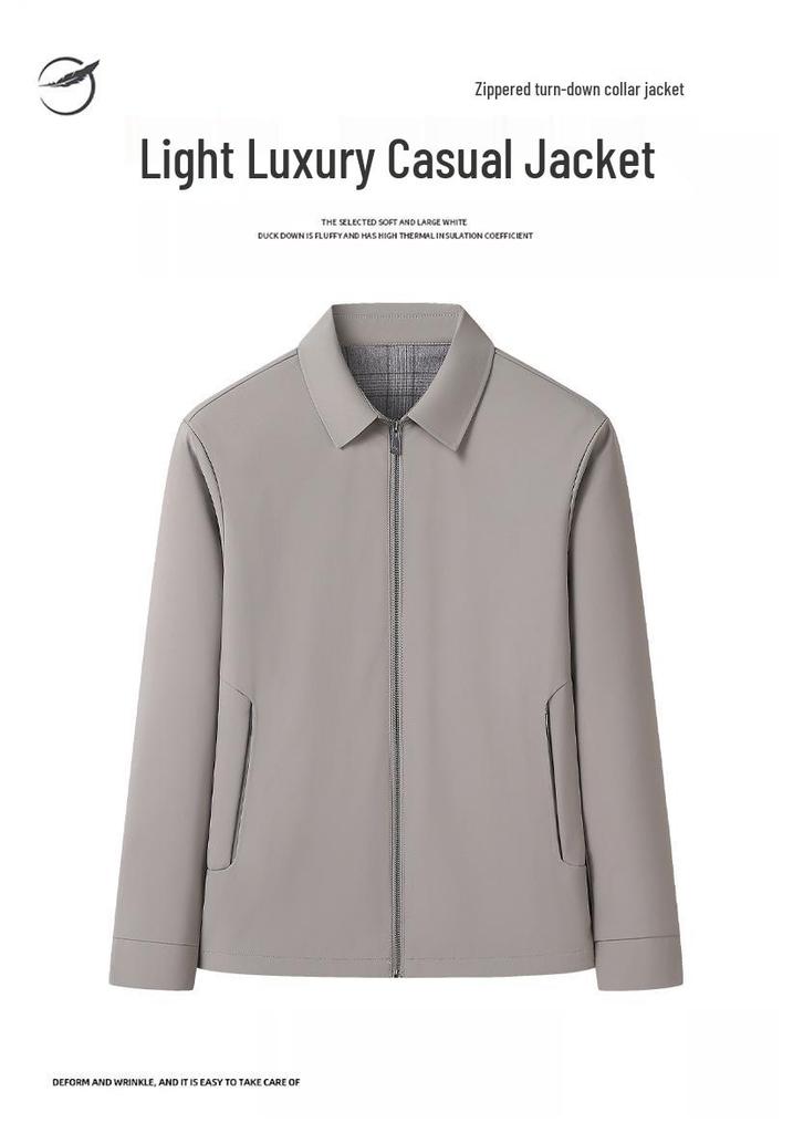Spring and Autumn Men's Casual Lapel Zipper Jacket - Middle-aged Outerwear