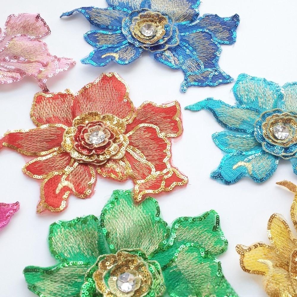 Mode Bestickter Pailletten-Aufnäher Netz-Applikation DIY 3D-Blumen-Aufnäher Stoff Spitzenbesatz Strassstein-Aufnäher Kleidung Dekoration