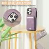 For iPhone 16 Pro Case Card Holder Kickstand Leather+TPU Phone Cover with Shoulder Strap