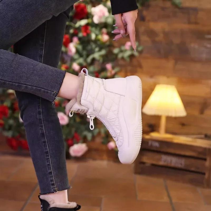 Fashion Women Cotton Shoes Plush  Thick Sole Zipper Anti Slip Warm Ankle Boots Lace Up Platform Height Increasing Snow Boots2025