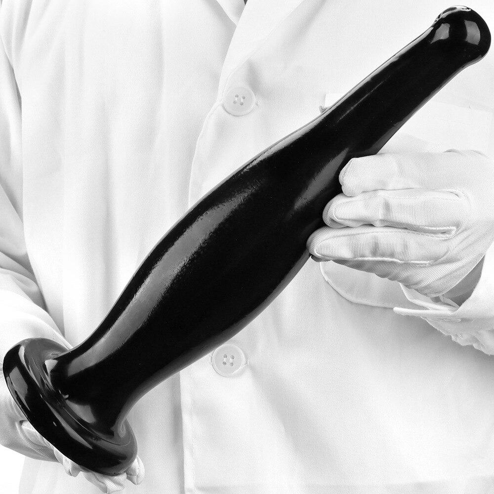 Black Bottle Shape Anal Plug with Sucker Anal Dilator Adult Sex Toy Masturbator Fisting Big Dick Realistic Dildo PVC BDSM