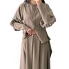 European and American Women's Clothing New High-end Design Round Neck Long-sleeved Lace-up Waist Cardigan Long Skirt Set
