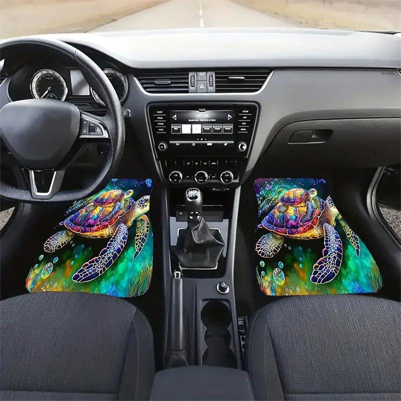 4pcs Set of Colorful Turtle-Patterned Car Floor MATS, Crystal Velvet Anti Slip Design, Universal 4pcs Set, Decorate The Interior Space