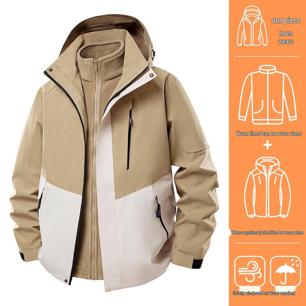 3-in-1 Men's Assault Jacket: New 2025 Autumn/Winter Outdoor Windproof, Waterproof Hooded Workwear