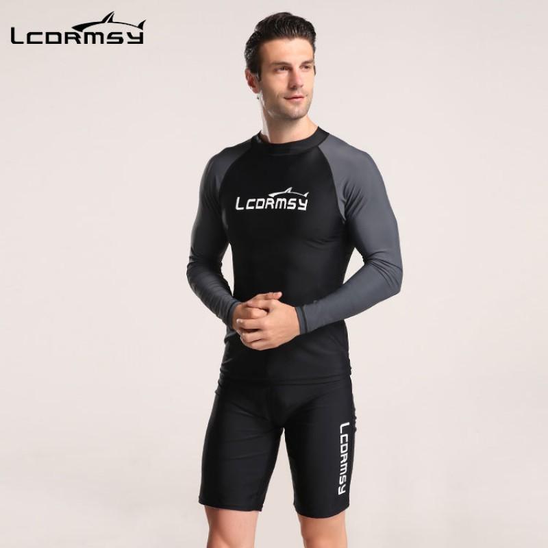Mens Long Sleeve Rash Guard Set Diving Surfing Swimming UV Protection Quick Dry Nylon Wetsuit Top Pants