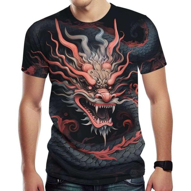 3D Print Chinese Loong T-Shirt For Men Women Retro Dragon Pattern T Shirts Summer
