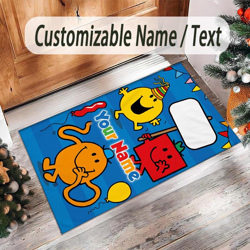 Personalized Crystal Velvet Carpet Custom Name Text,Mr. Men & Little Miss Anti Slip Area Rug For Home Decoration