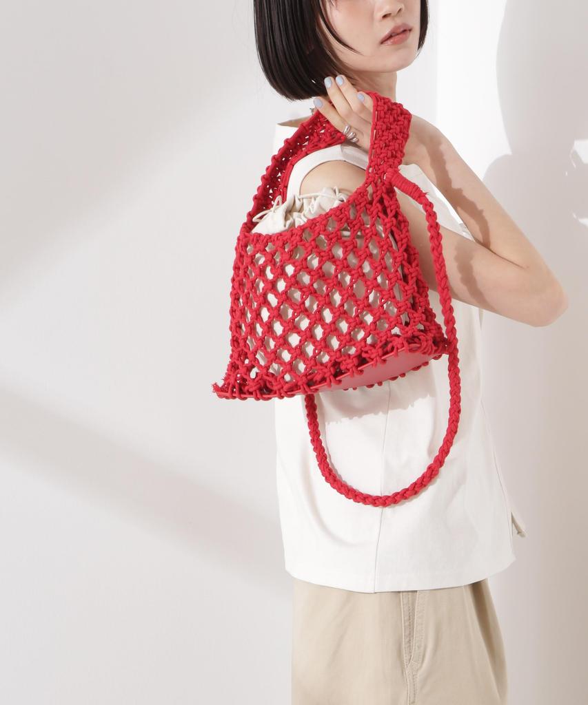Nano Universe Macrame Shoulder Bag, Women's, F 100, Red, 673-5132304