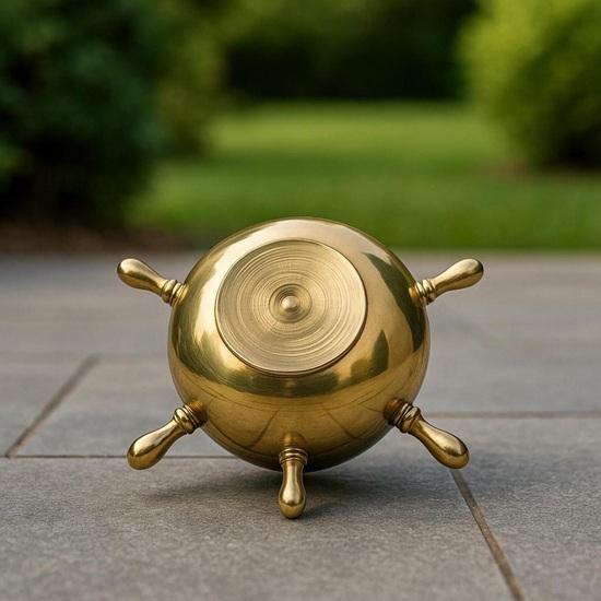 Brass Ship Wheel Ashtray with Anchor Detail Nautical Maritime Decor 10 Cm