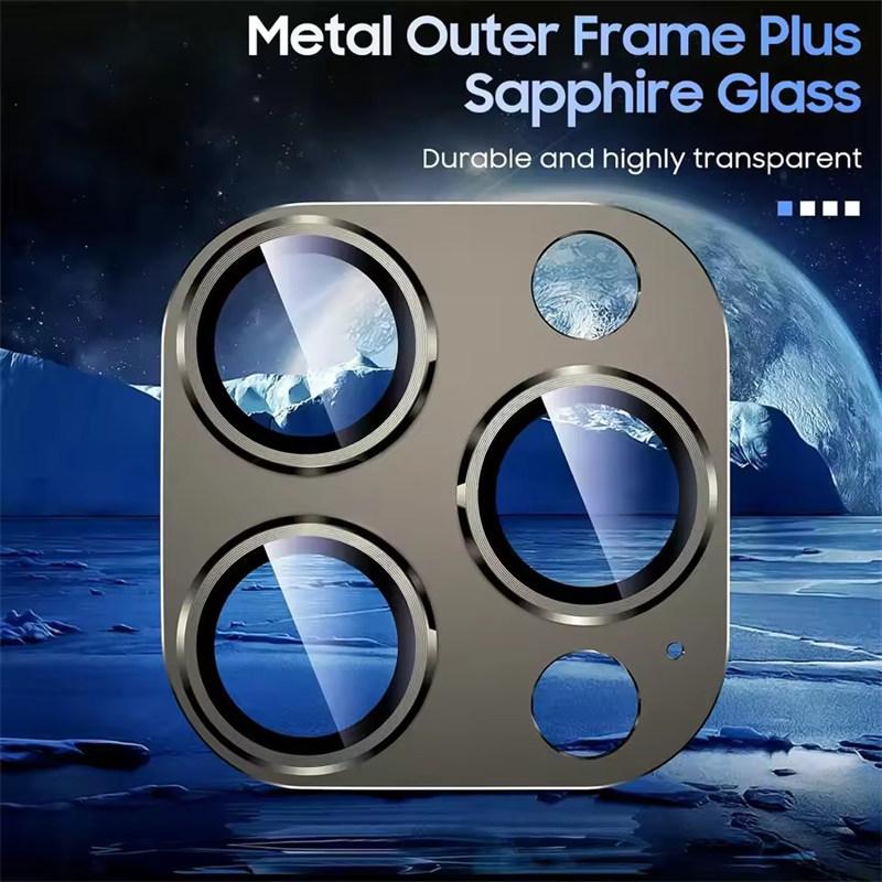 Protector de ecran de lux din titan, sticlă metalică, pentru obiectivul camerei, pentru iPhone 16, 15, 14, 13, 12, 11 Pro Max Plus Mini