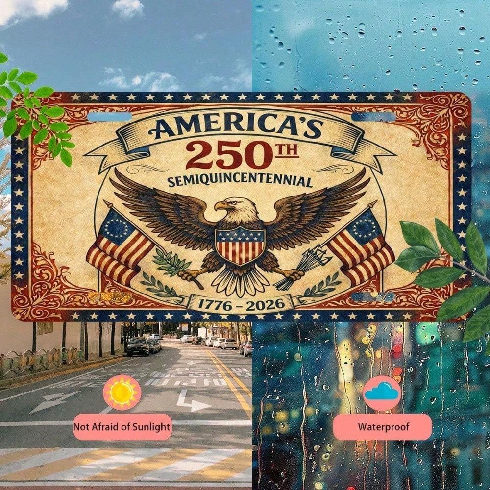 USA 250th Anniversary Patriotic License Plate 5.9x11.8in, 1776-2026 Commemorative Aluminum Auto Tag for Car Truck SUV, Gift for History Buffs