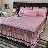 Lace Quilted Crystal Velvet Bed Skirt Three-piece Set for Autumn and Winter Warmth Coral Bed Cover Thickened Fleece Bed Cover Protection Cover Bedding