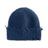 Winter Dilapidated Hole Skullies Beanies Solid Color Hip-Hop Warm Skullcap Bonnet Retro Broken Brim Knitted Hat for Women Men