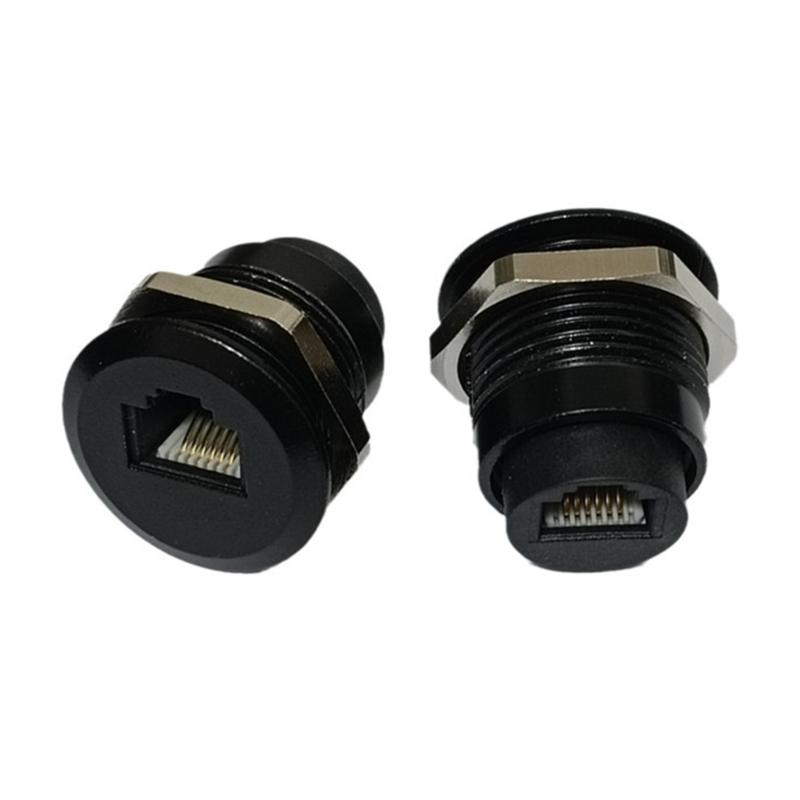 Threaded RJ12 6P6C Two Female Port Telephone Sockets M24 Nut Mount for Office Networking Cabinet Installation