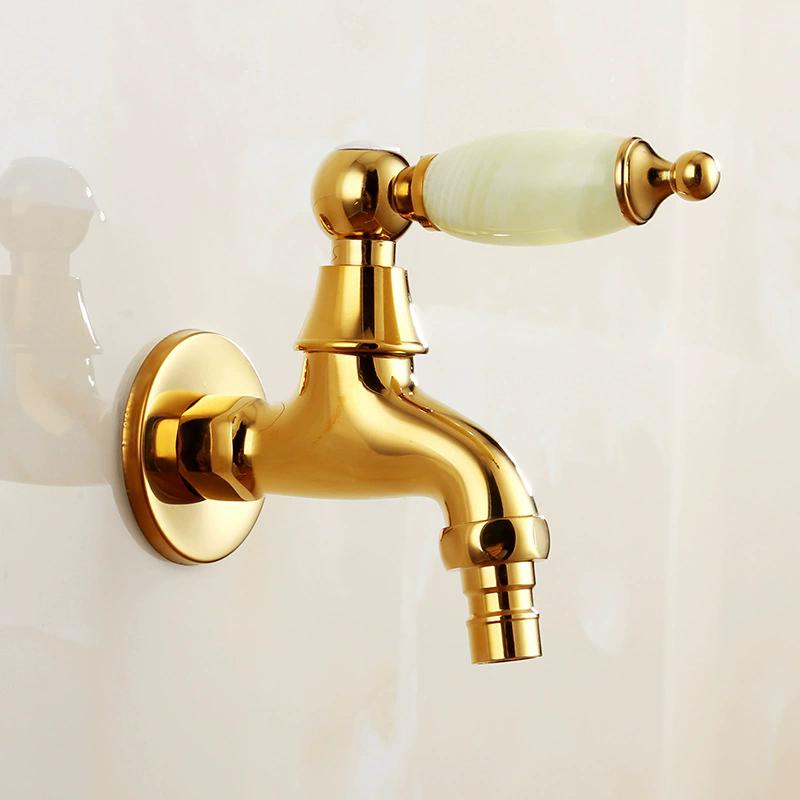 Washing Machine Faucet Gold Outdoor Garden Faucet Wall Moutned Brass Ceramic Handle Single Cold Mop Tap