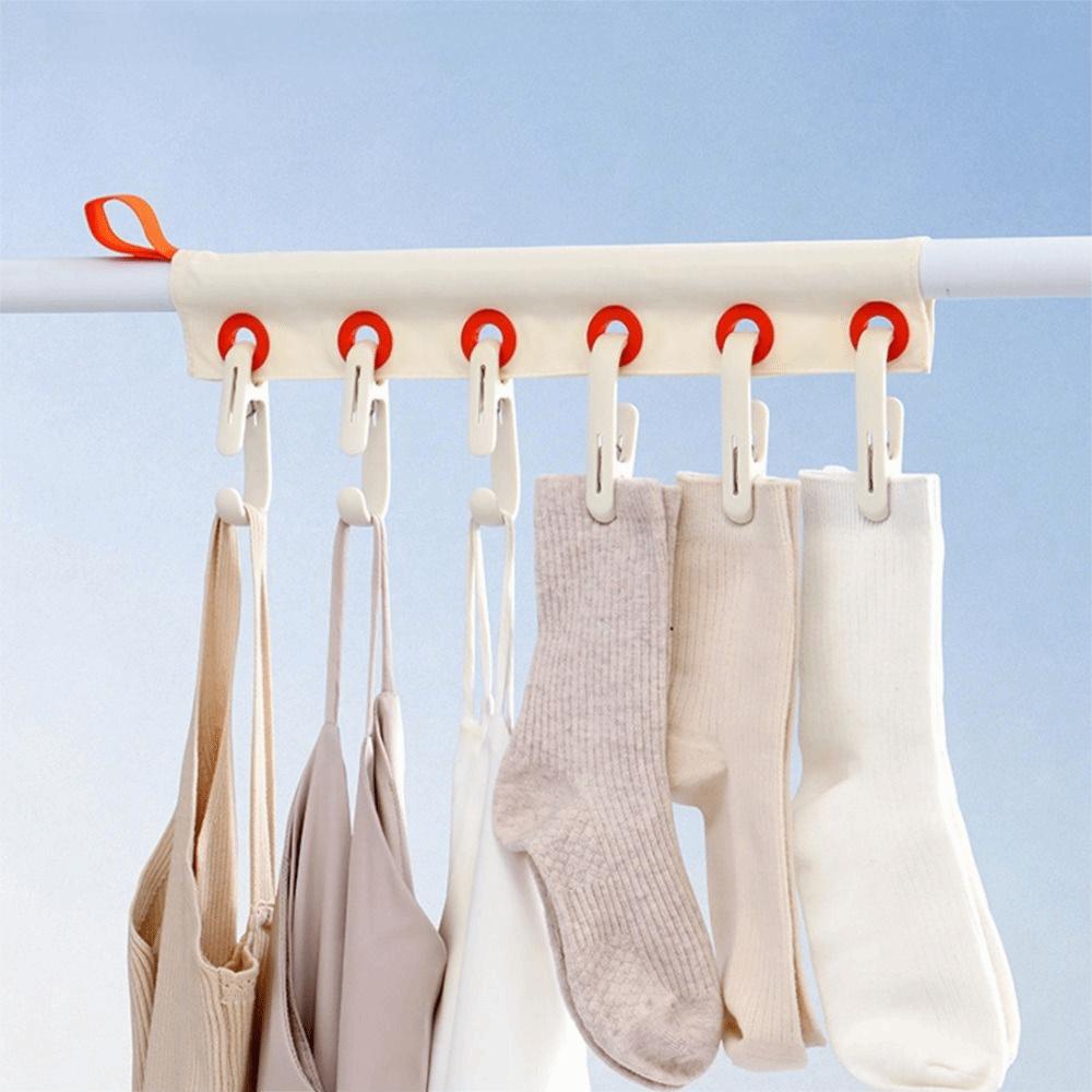 6 Holes Fabric Clothing Clip Removable Hanging Socks Organizer Travel Clothes Drying Rack Outdoor