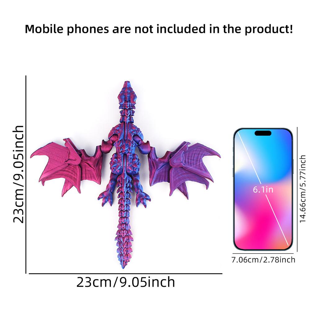 3D printed Evil Winged Dragon (with wings), with movable wings and multiple joints, 3D printed party gift toys