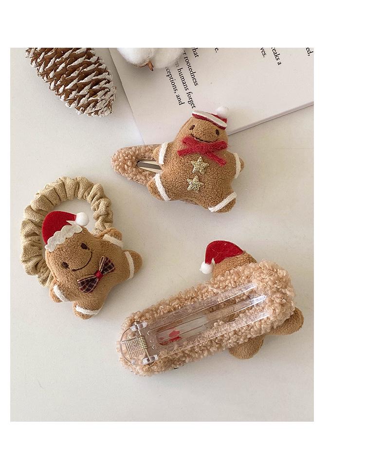 Christmas Gingerbread Man Hair Accessories: Cute Plush Headband & BB Clip Set