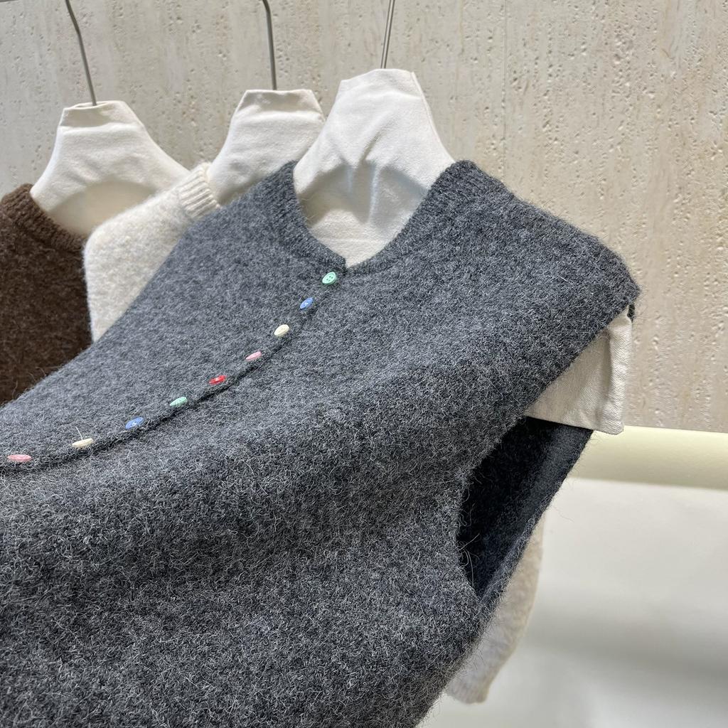 Dimanaf 2025 Autumn Women Sleeveless Vest Sweaters Knitting Colorful Buttons Casual Style Loose Sweater