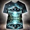 Summer UFO Alien 3d Print T-shirt Children's Fashion Casual O-Neck Short Sleeve Tshirt Funny Mysterious Spaceship Tops Tees Kids Clothes