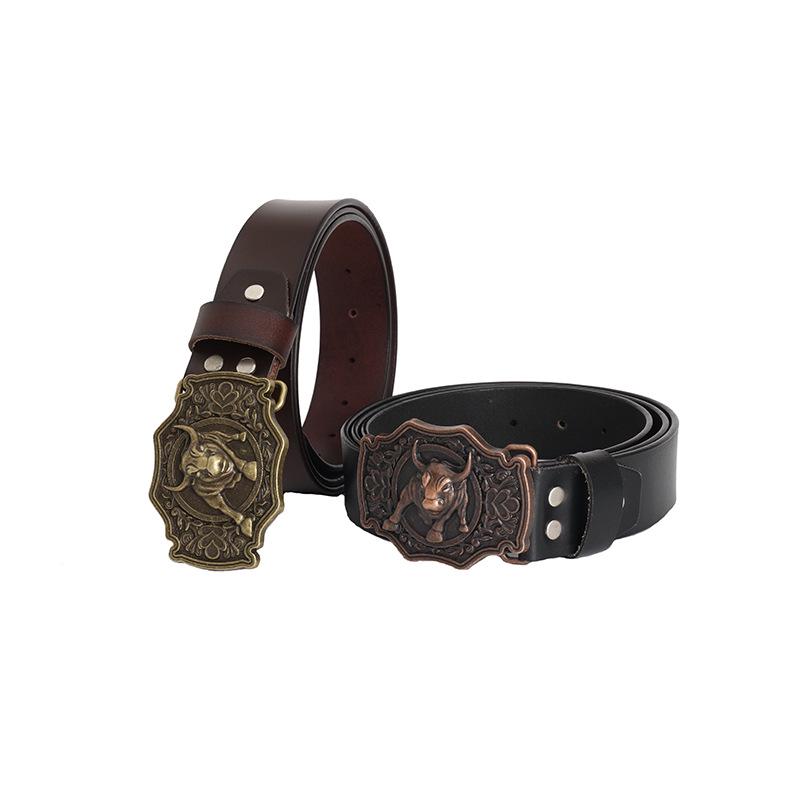 Vintage Bull Head Western Cowboy Men's Leather Belt - Personalized and Stylish