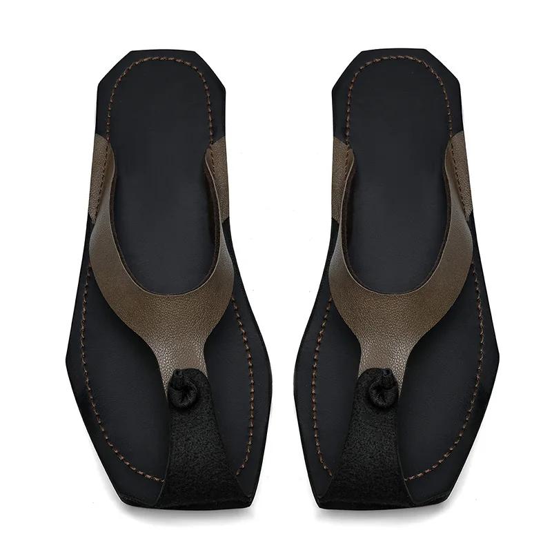 Fashion Plus Size 38-47Men Fashion Antiskid Walking Slippers Summer Flats Soft Bottom Breathable Flip Flops Antiskid Outdoor Beach Shoes