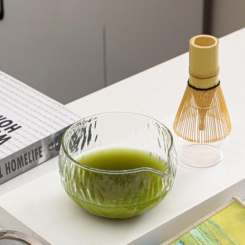 5Pcs Matcha Making Set for Beginners Bamboo Matcha Whisk with Glass Bowl Holder Japanese Tea Ceremony with Powder Sifter Scoop