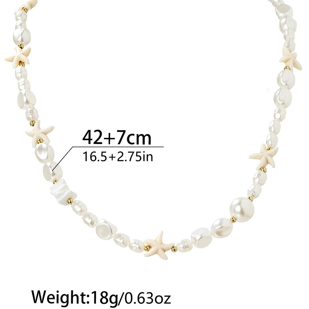 Colar de estrela-do-mar turquesa estilo praia de férias pérola de imitação irregular colar curto feminino