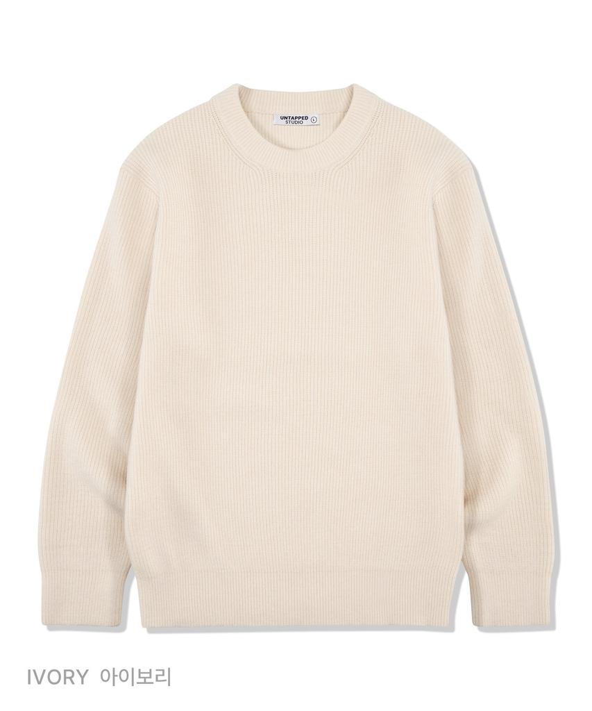 UNTAPPED STUDIO [Set] Viscose Hacci Collar Cardigan + Round Neck Knit