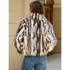 Women's Striped Faux Fur Cropped Jacket Stand Collar Warm Winter Coat