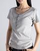 Maegolenseoul Henley Neck T-Shirt Striped Melange Grey