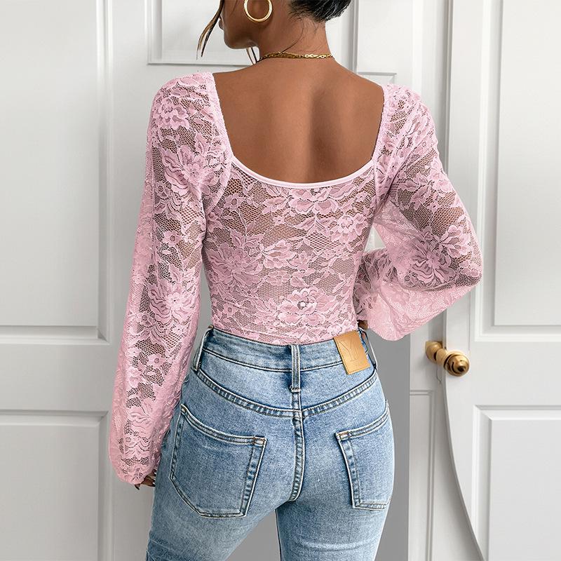 2026 European & American V-Neck Lace Sexy Bodysuit for Women