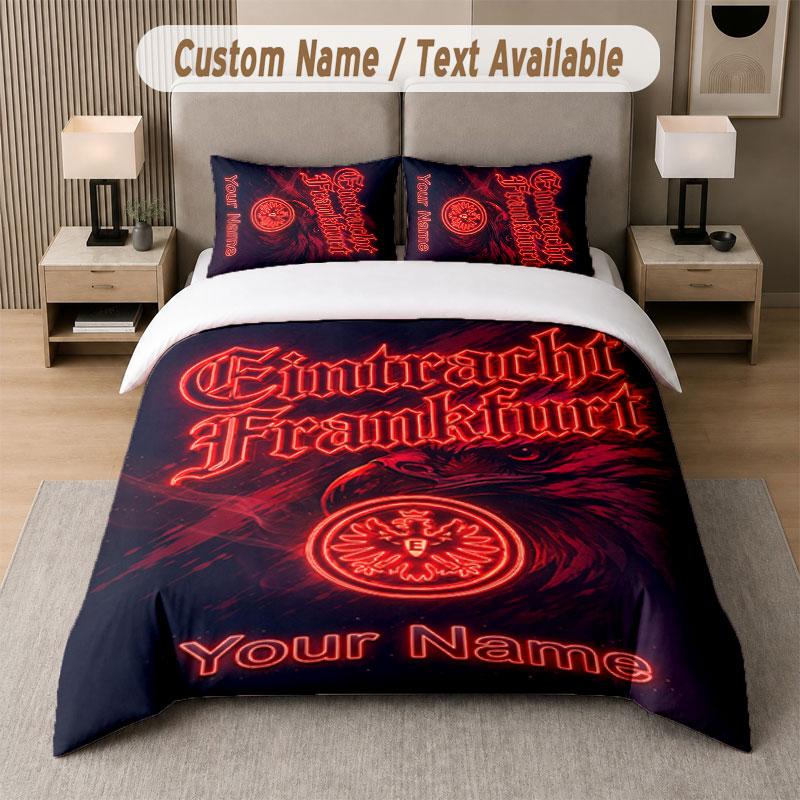 Custom Bedding Set Eintracht Frankfurt Pattern, Print Name Text 1 Duvet Cover plus 2 Pillowcases Home Textile