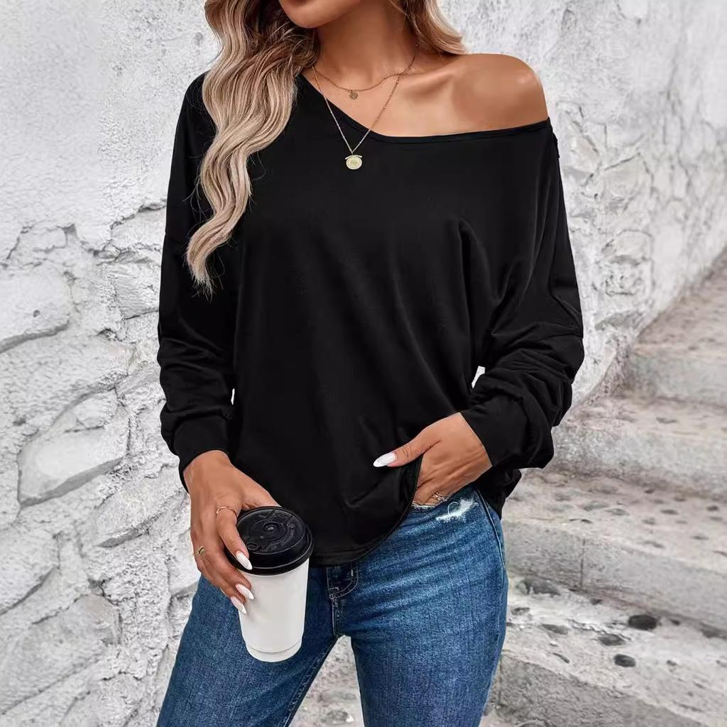 Autumn and Winter Women's Elegant V-neck Splicing Fashion Lace Long-sleeved T-shirt