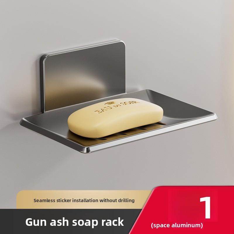 Space Aluminum Soap Dish Wall Mount With Drainage For Bathroom Storage