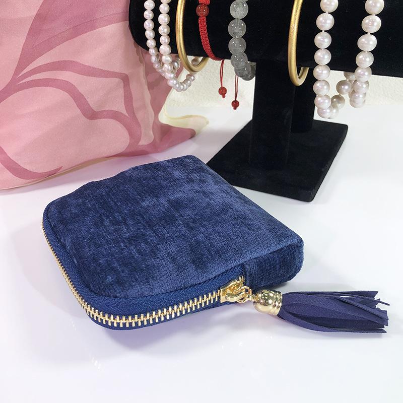 Exquisite Jewelry Storage Bag, Zipper Tassel Jewelry Bag, Satin Fabric Large-Capacity Multi-Layer Dust-Proof Bag
